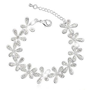 Silver daisy flower crystal encrusted bracelet